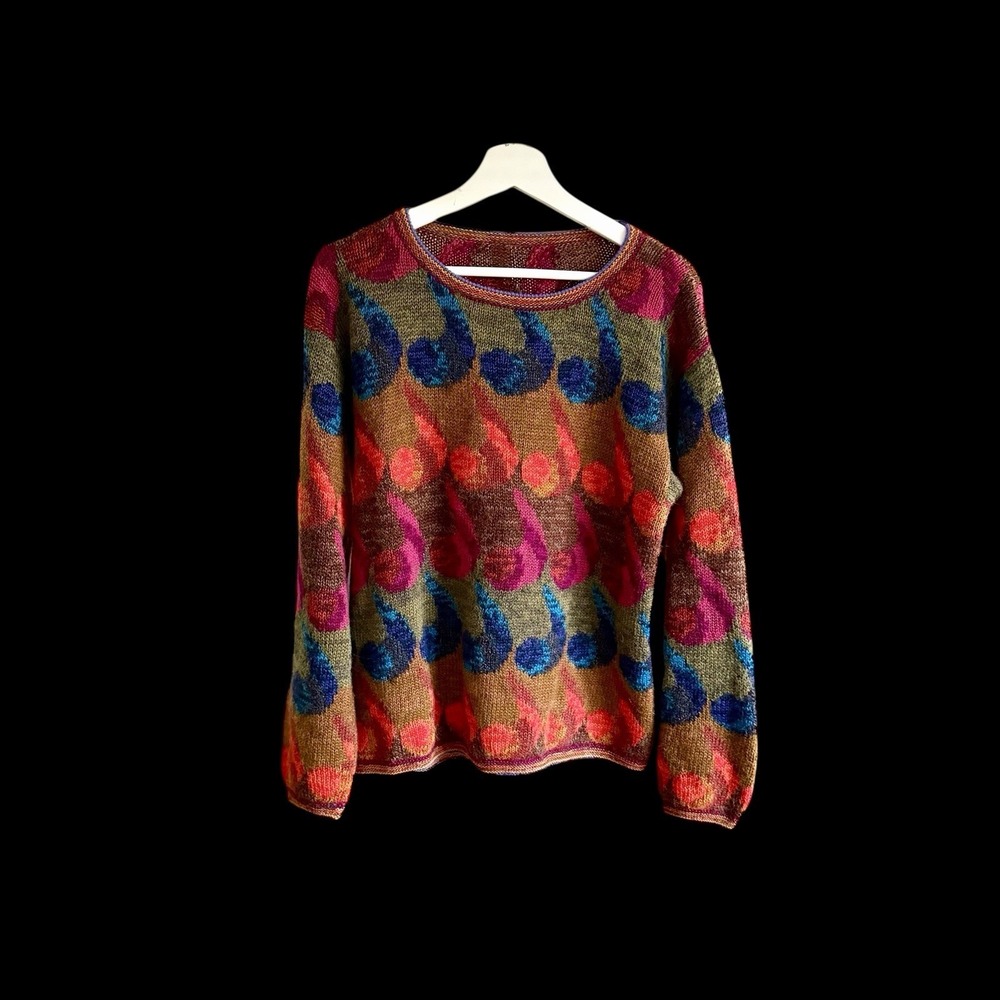 Hand Knit Home Made Apostrophe Blended Yarn Chunky Knit Sweater Large‎